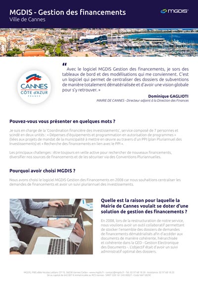 Ville de Cannes retour d’expérience Gestion des financements